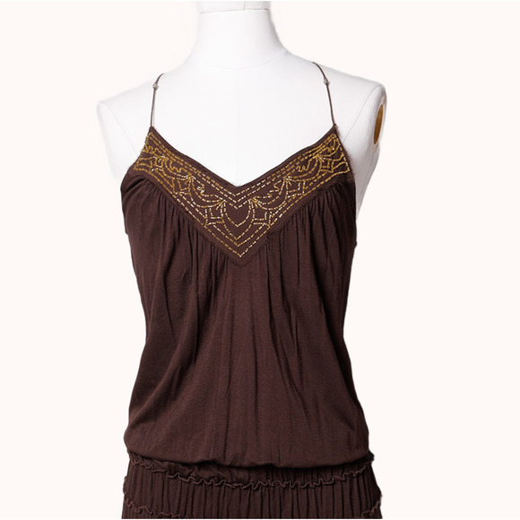 TED BAKER Brown Spaghetti Strap Dress with Gold Embellishments - Picture 2 of 4